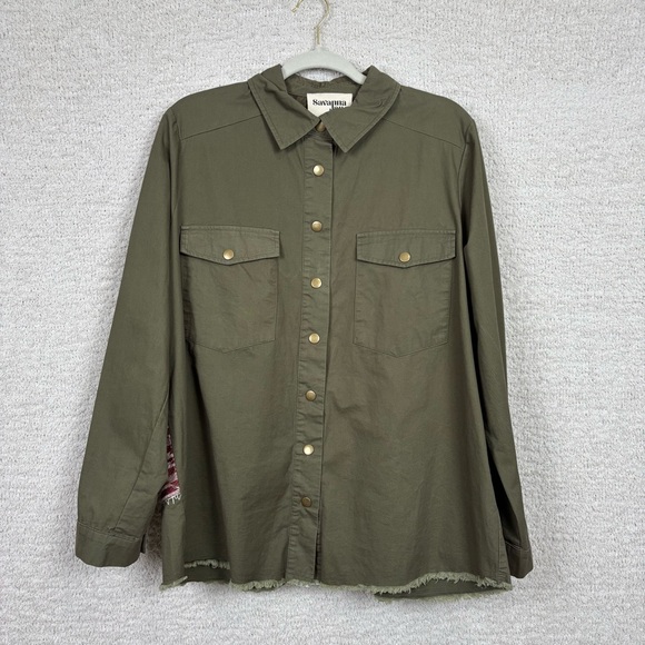 Savanna‎ Jane Jacket Womens Med Green Americana Star Embroidered Patchwork Shirt - Picture 2 of 10